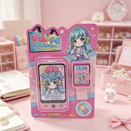 Mobile phone + watch dual puzzle game combination, challenge sticker book, children's and girls' diy quiet book toy set Mobile phone + watch dual puzzle game combination, challenge sticker book, children's and girls' diy quiet book toy set
